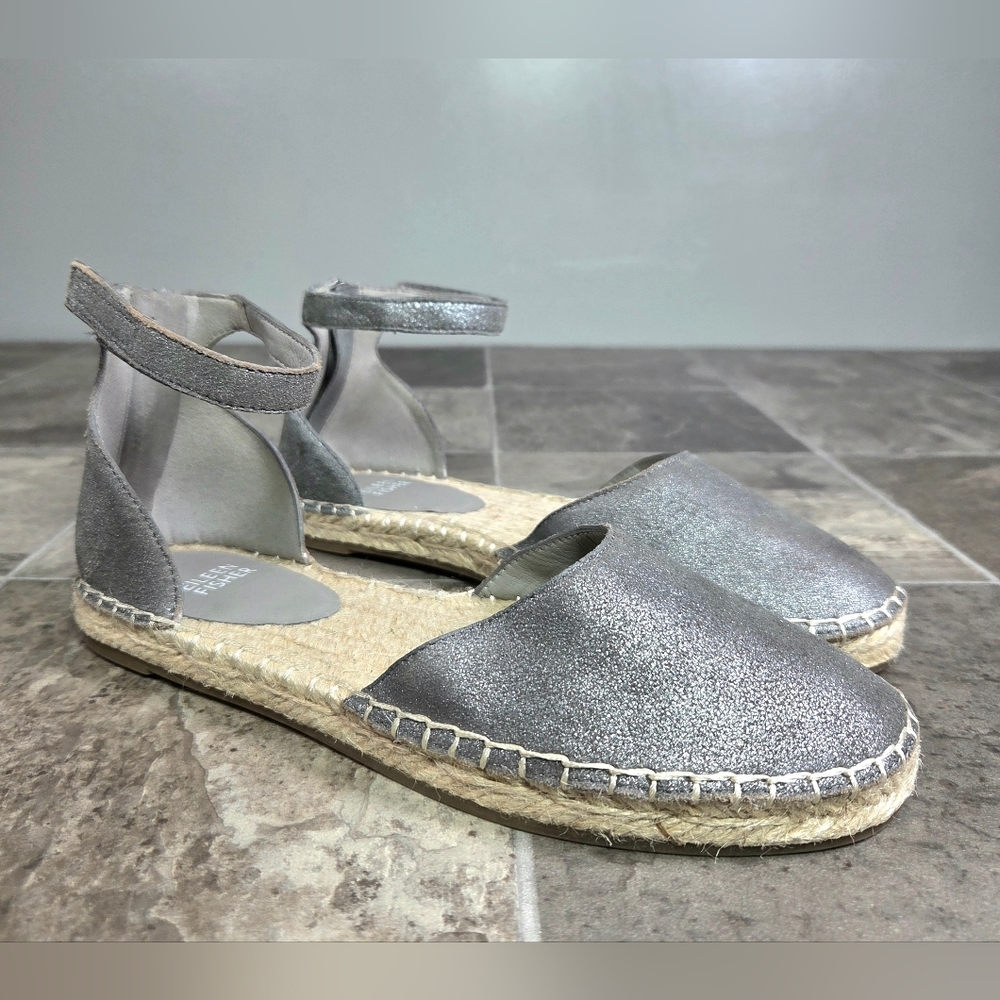 EILEEN FISHER LALA TUMBLED LEATHER ESPADRILLE FLATS.